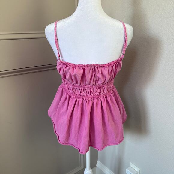 We The Free Scarlett Smocked Tie Front Pink Tank Top Size M - Picture 5 of 6